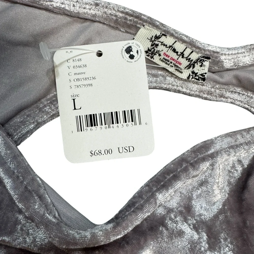 NWT New Free People Midnight Mood Velvet Grey Mauve Crop Top Size L